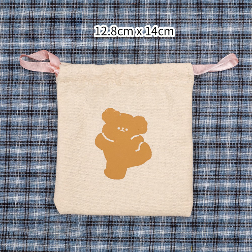 Cute Cartoon Drawstring Bag Student Ins Girl Bear Canvas Dustproof Drawstring Storage Bags