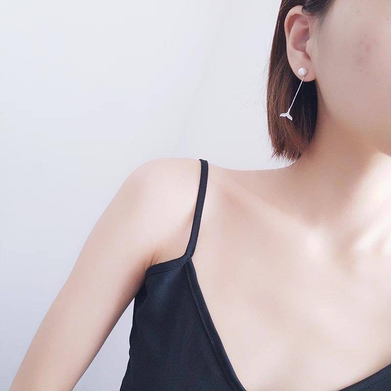 Khuyên Tai Dáng Dài Phối Tua Rua Hình Đuôi Cá Phong Cách Hàn Quốc Thời Trang Đơn Giản Cho Nữ