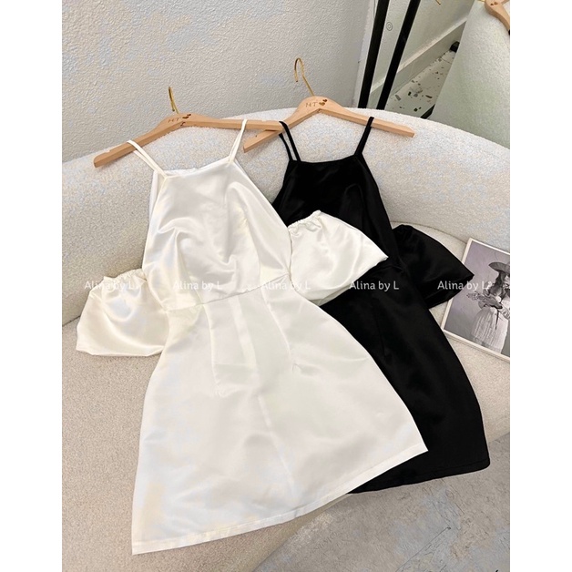 Jamie Dress Váy tacfa rớt vai tay bồng thiết kế tiểu thư siêu xinh Alina by L, kèm hình thật