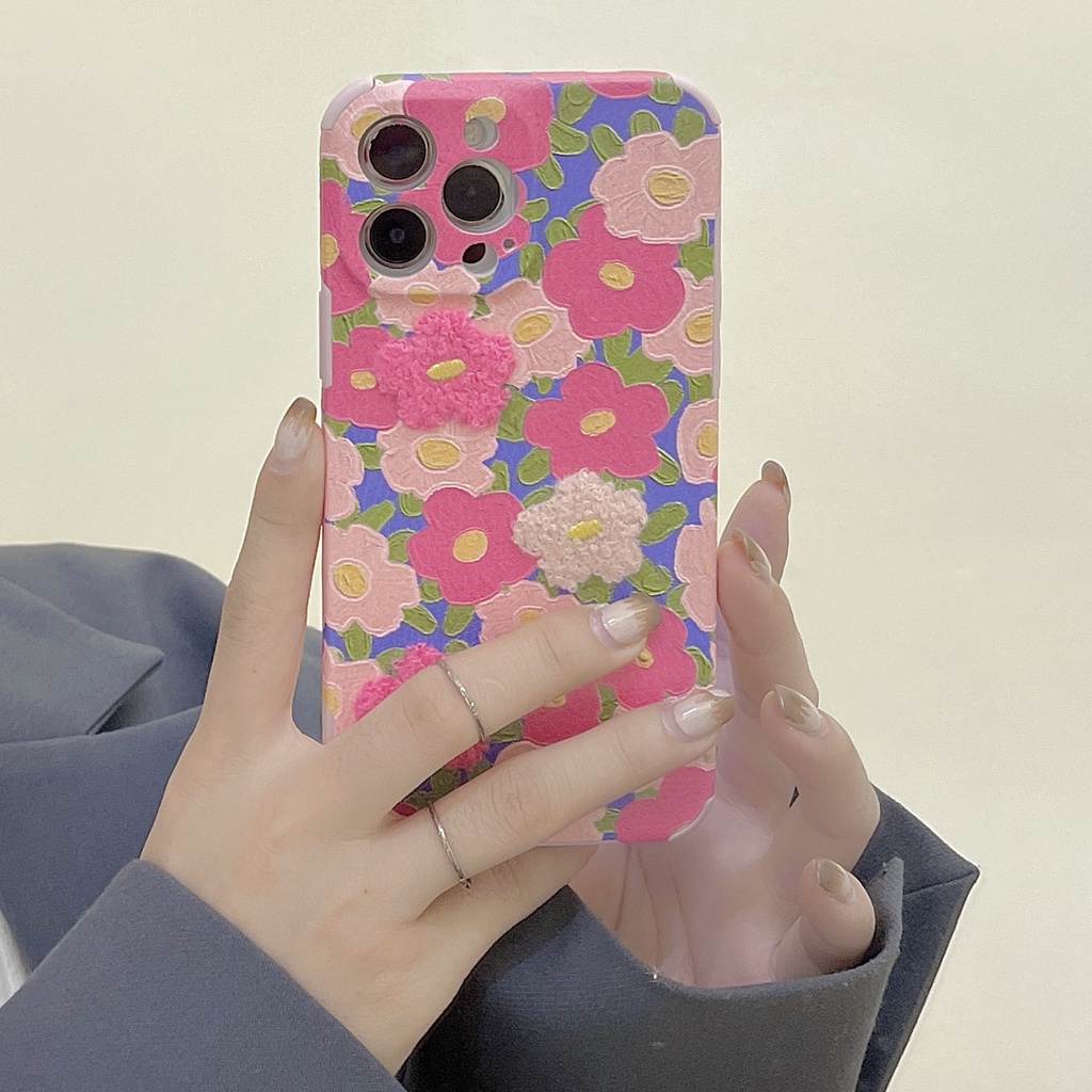 Ốp Điện Thoại Da + Silicon + Tpu Họa Tiết Hoa 3D Chống Sốc Cho iPhone 14 13 12 11 Pro XS Max XR 7 8 Plus