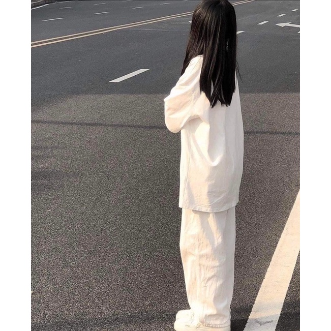 Bộ đồ Nữ áo Thun  Aa Quần Culottes trắng FREESIZE Set đồ nữ áo Thun trắng co giãn quần ống suông trắng