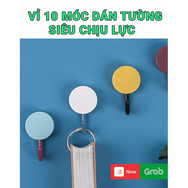 Vỉ 10 móc tròn treo đồ dán tường siêu chịu lực, bộ móc dán tường chịu lực