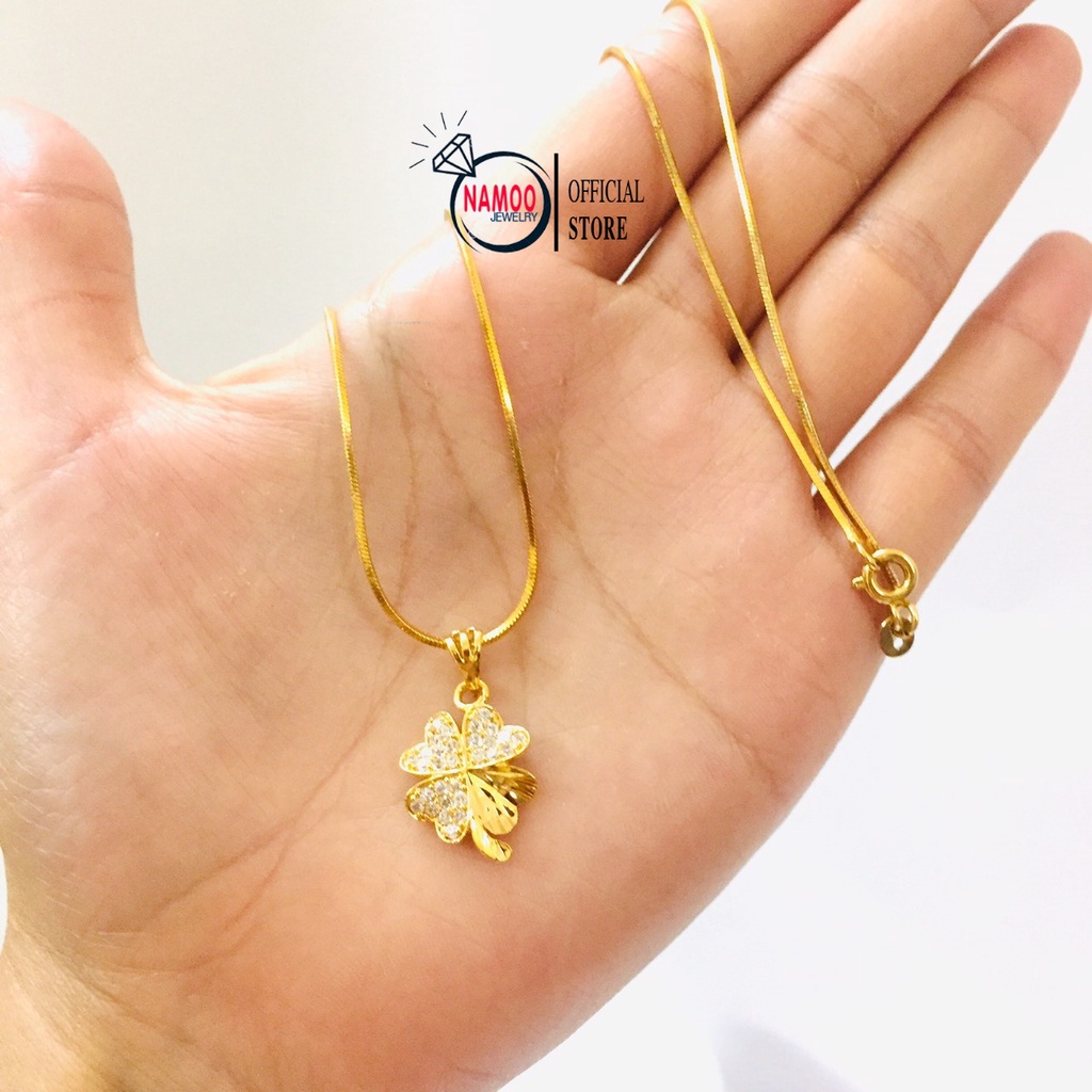 Dây Chuyền Cỏ 4 lá Đính Đá V808 phối Dây mì Độ dài 45cm, Vòng Cổ Mạ Vàng nữ Namoo Jewelry