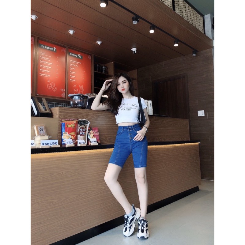 Quần ngố jean giãn 4 nút mã N06, hình thật mẫu mặc