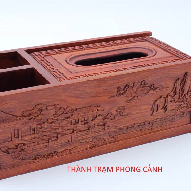 Hộp giấy ăn hộp khăn giấy Mộc Thiên 3 ngăn gỗ Hương cao cấp đựng đồ tiện dụng