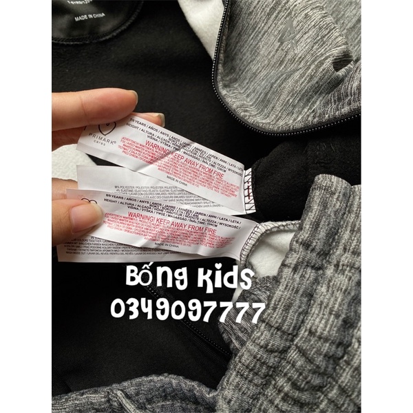 Bộ Nỉ Kéo Khoá Hoodie Bé Trai Muối Tiêu/Đen PR