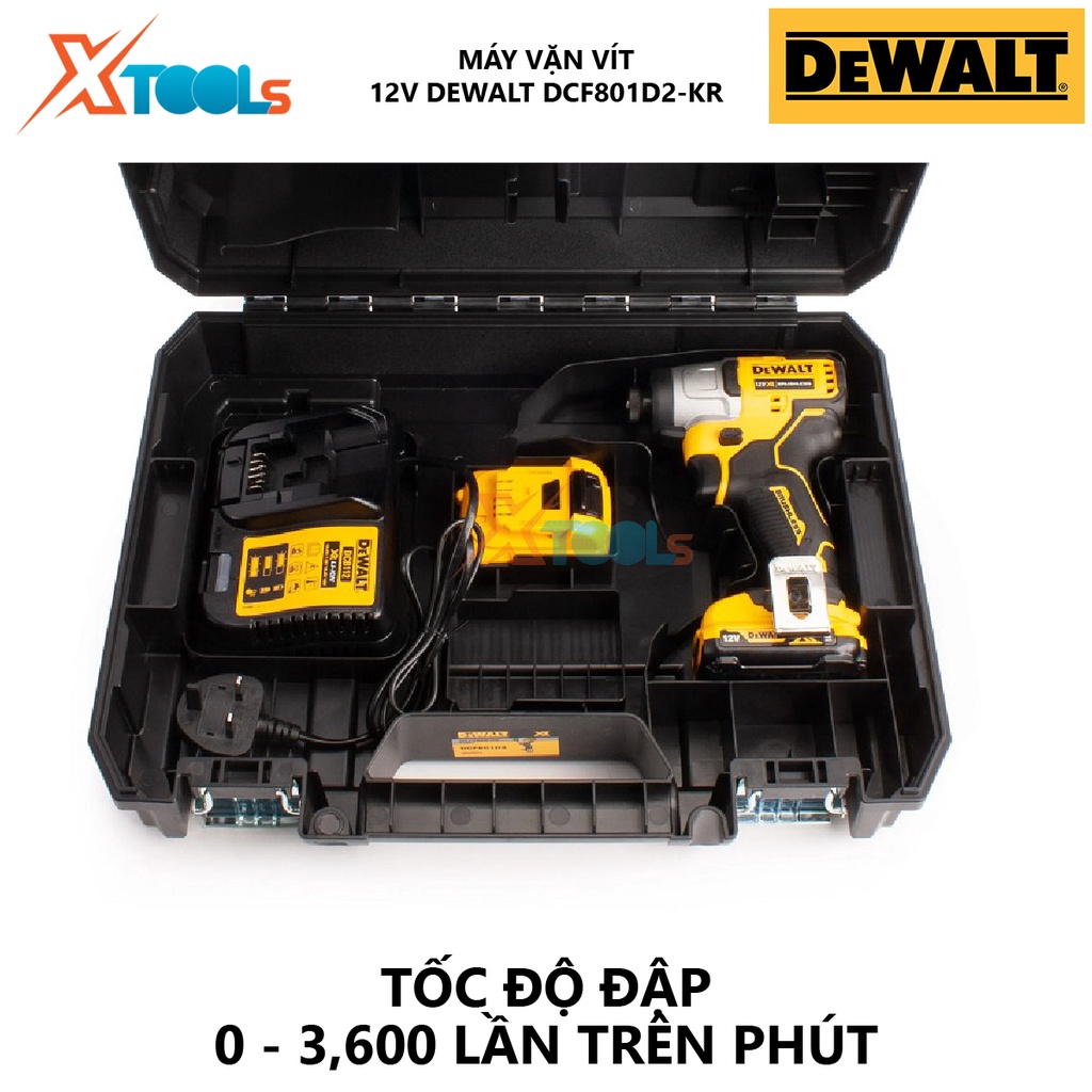 Máy vặn vít dùng pin DEWALT DCF801D2-KR Máy khoan cầm tay sử dụng pin 12V Li-ion XR mới nhất, động cơ không chổi than
