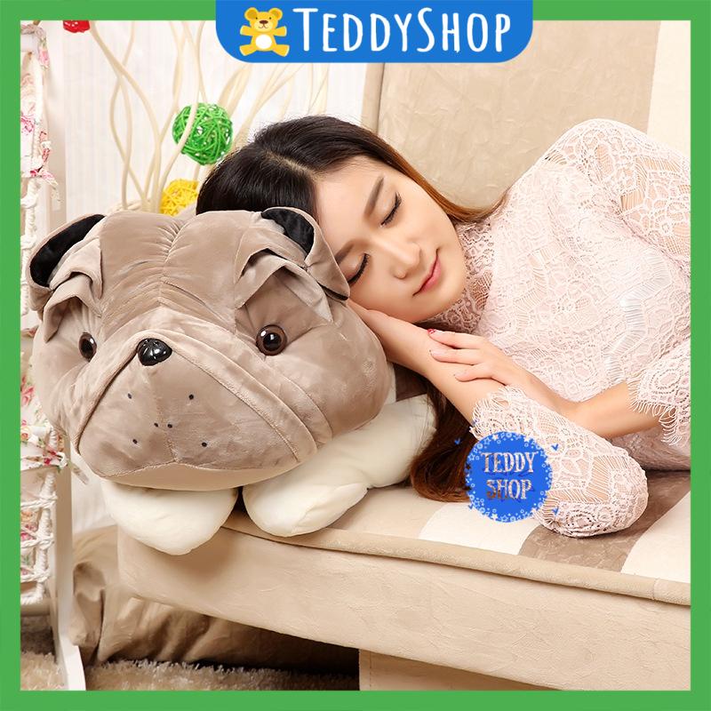Gấu bông chó Pug Bull mặt xệ nằm chó Nô tài thú nhồi bông siêu đáng yêu mềm mịn hàng cao cấp - 50 cm