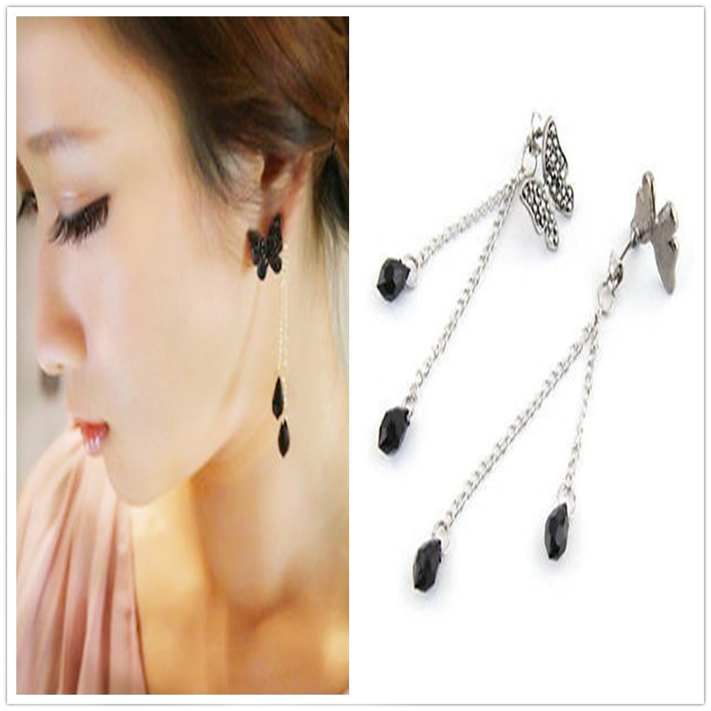 Hoa tai hợp kim dáng dài mặt hình bướm cho nữ