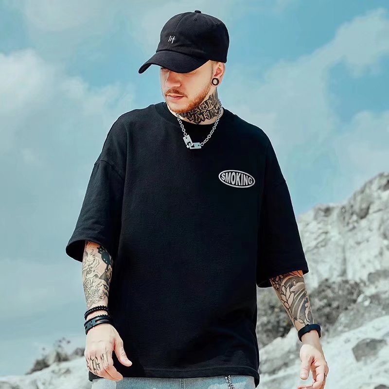 Áo Thun Tay Ngắn Dáng Rộng In Chữ Phong Cách Hồng Kông Thời Trang Mùa Hè Cho Nam Và Nữ Size M-8XL