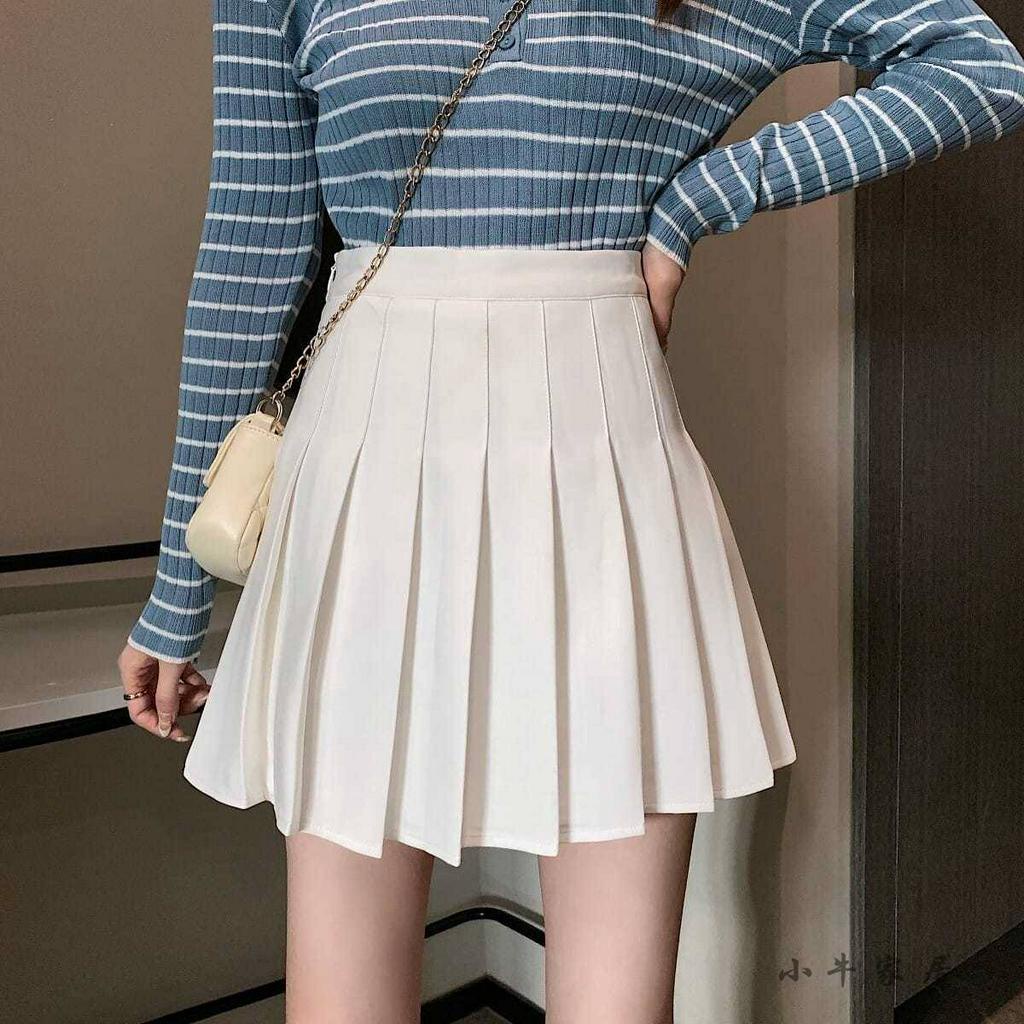 Chân váy tennis ngắn xếp ly lưng cao màu trắng đen phong cách ulzzang