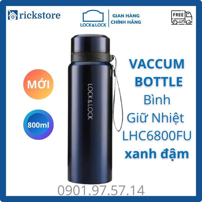 Bình Giữ Nhiệt Thép Không Gỉ 🍓🍓 Vacuum Bottle 🍓🍓 Lock&Lock LHC6180FU (800ml) Xanh Đậm