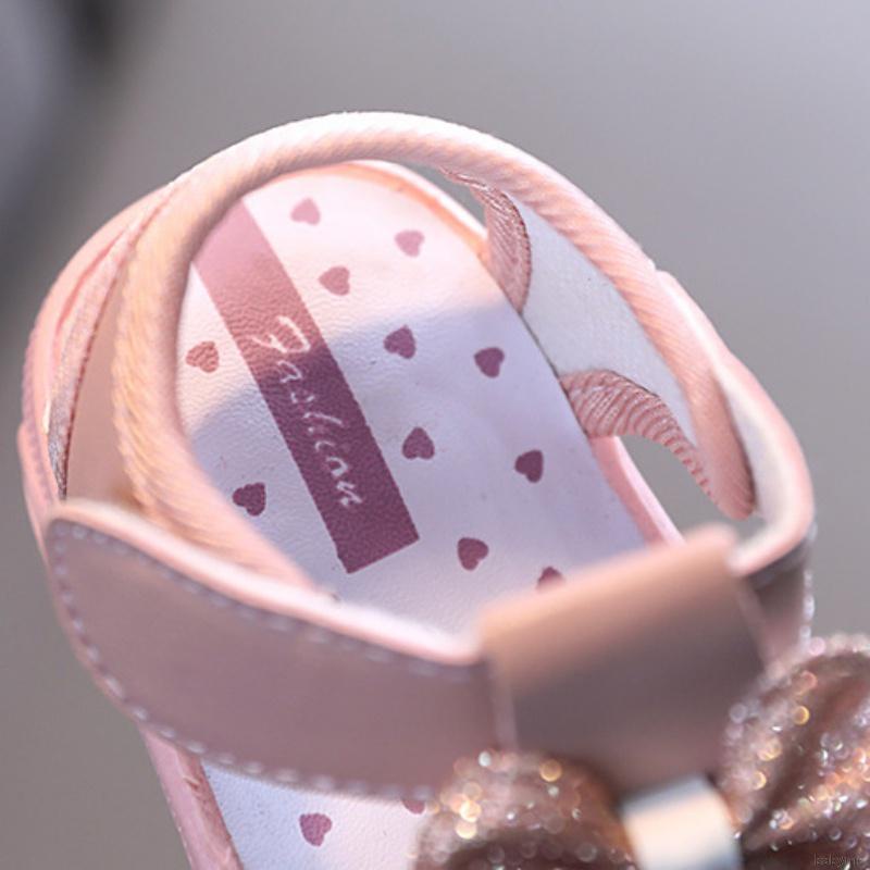 Giày sandal đế mềm chống trượt đính nơ cho bé gái