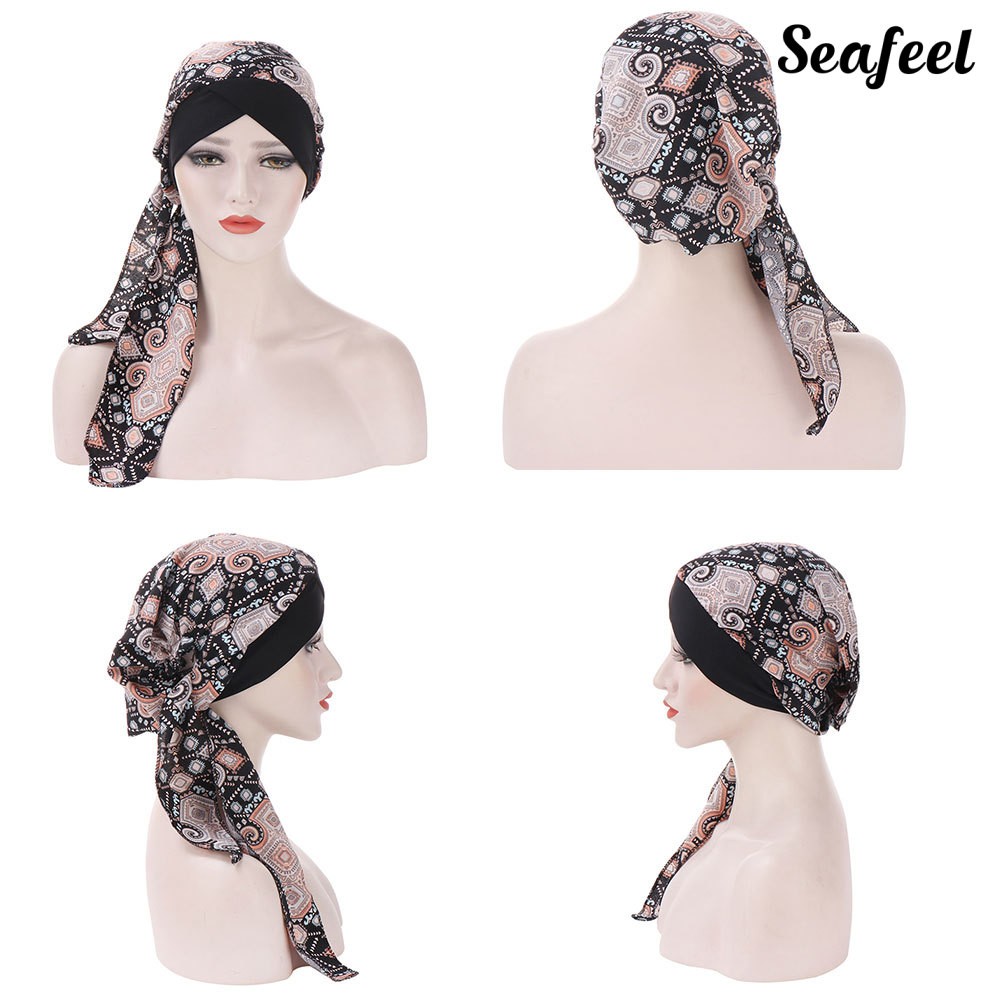 Mũ turban đuôi dài hoạ tiết tùy chọn thời trang cho nữ