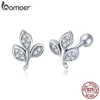 Bamoer bamoer® Bông Tai bạc 925 Hình Chiếc Lá Đính Đá Zircon Đơn Giản