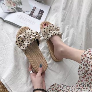 Dép nữ đế giả cói chấm bi siêu dẻo