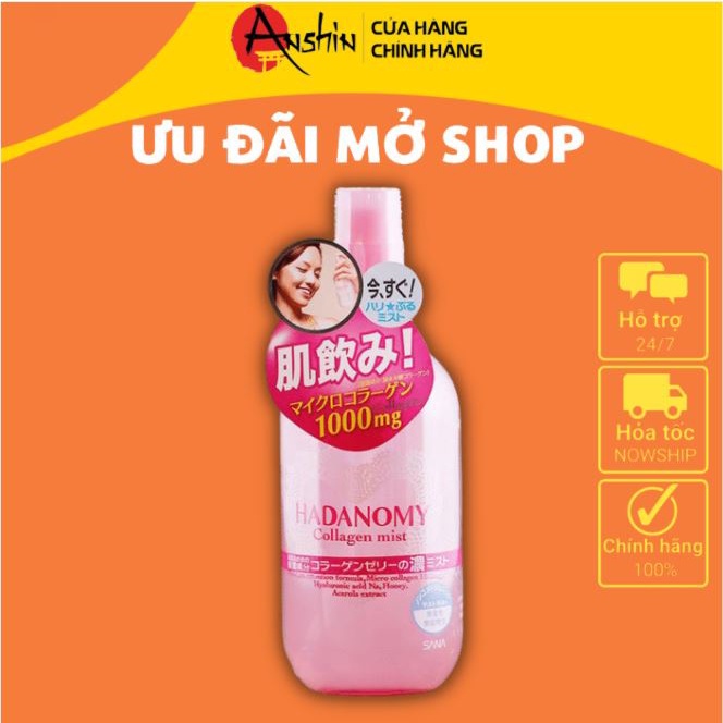 Xịt khoáng Hadanomy Collagen Mist 250ml xịt dưỡng ẩm tăng đàn hồi da hàng Nhật - Anshin