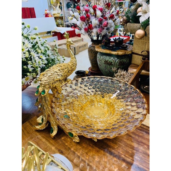 Khay đựng hoa quả/ Đĩa Chim Công cắm hoa đựng hoa quả quà tặng ý nghĩa