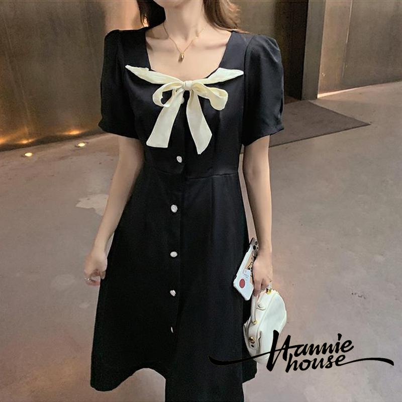 Đầm cổ vuông thắt nơ xinh xắn thời trang dành cho nữ