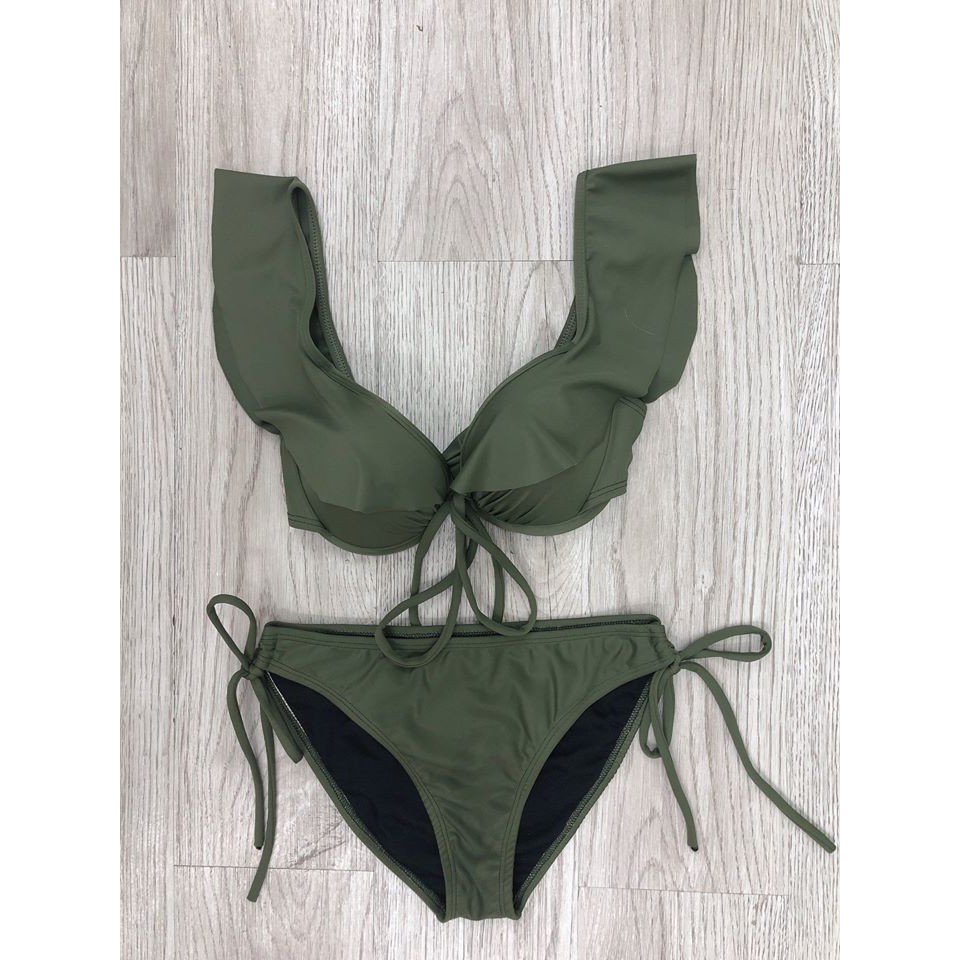 Bikini hai mảnh bèo vai quần cạp thấp - màu rêu ( Hàng loại 1) | BigBuy360 - bigbuy360.vn