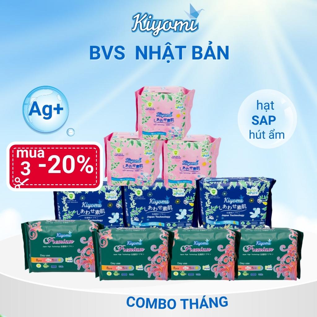 Băng vệ sinh Kiyomi Premium combo 2 tháng cao cấp Nhật Bản Ag+ kháng khuẩn siêu mỏng 0.1cm hạt SAP khóa ẩm 360 độ