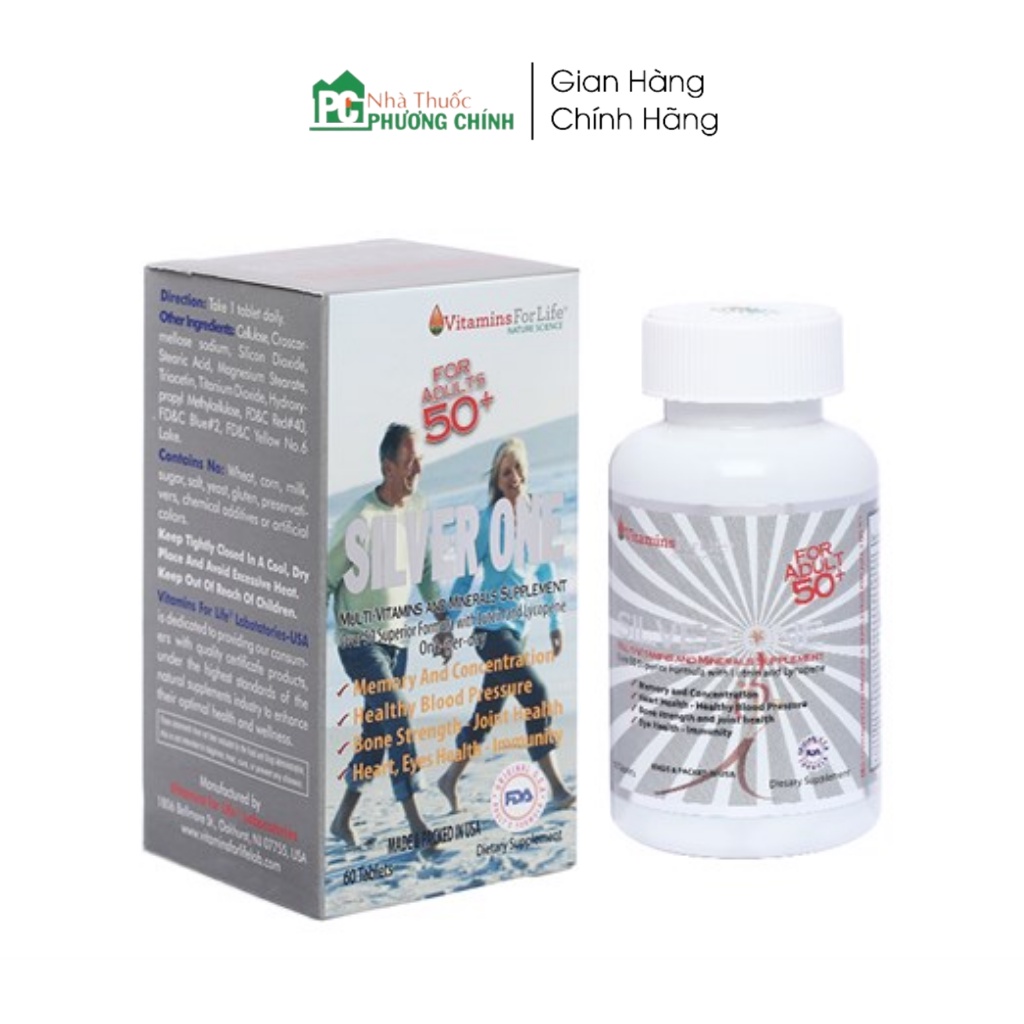 Vitamin Tổng Hợp Cho Người Già Trên 50 Tuổi Silver One For Adults 50+ Vitamins For Life (60 viên/Hộp)