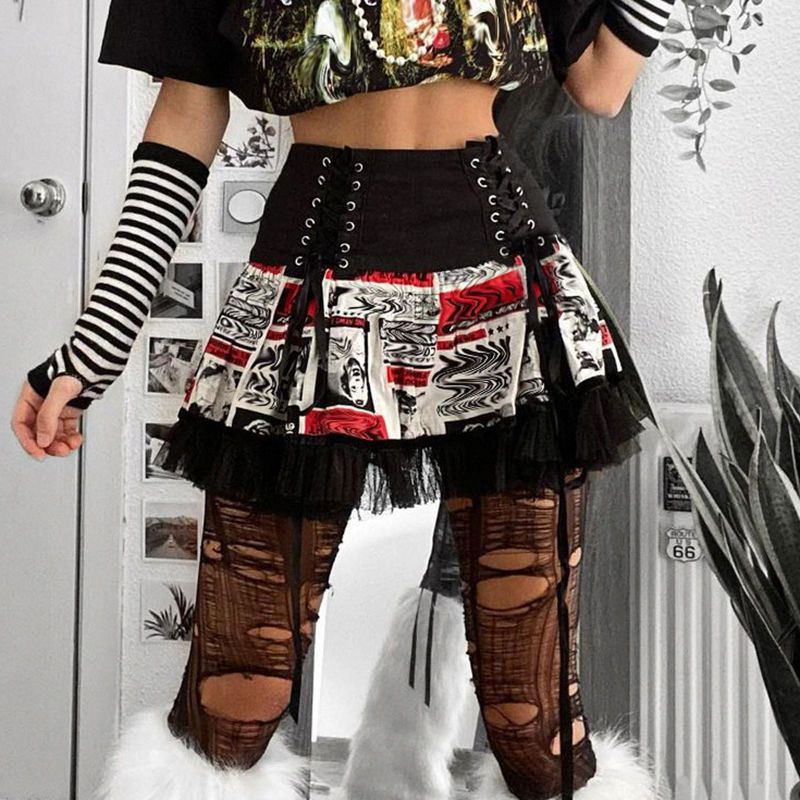 Chân Váy Y2k Biikpik Buộc Dây In Họa Tiết Phong Cách Punk Độc Đáo Thời Trang Cho Nữ