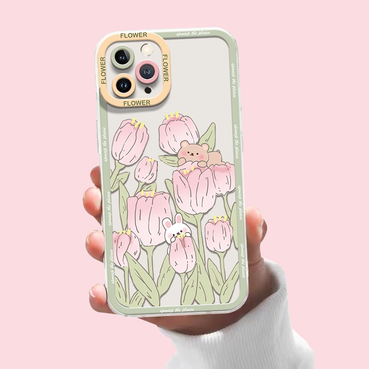 Ốp Điện Thoại TPU Silicon Mềm Trong Suốt Chống Sốc Hình Thỏ Và Hoa Cho Iphone 14 13 12 Pro Max 11 8 7 6S 14 Plus XS XR X