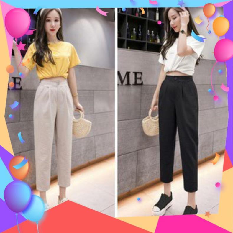 Quần đũi nữ cạp cao lưng cao - kiểu quần baggy - dáng lửng lưng thun chun khóa thật - chất đũi mỏng mát nhiều màu