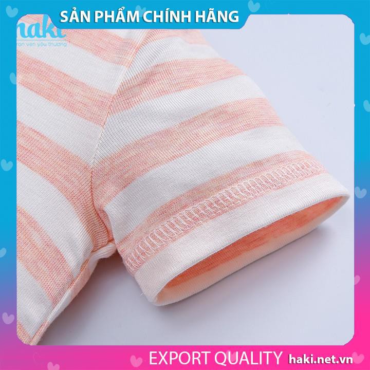 Bộ body đùi kẻ cổ trụ vải sợi tre (Bamboo), romper cho bé sơ sinh chính hãng HAKI BB033