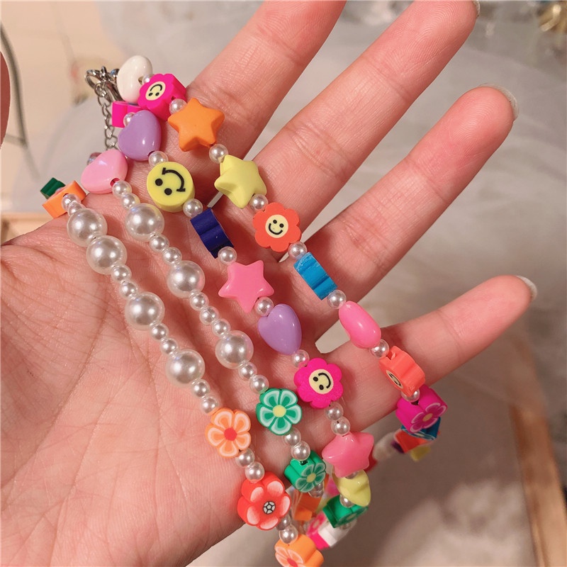 Vòng cổ choker Mặt Ngôi Sao Cười Ngọc Trai Dễ Thương Phong Cách Hàn Quốc Cho Nữ