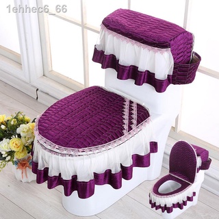 [Hàng có sẵn/Ảnh thật]◕❃✇Đệm lót ghế nhà vệ sinh ba mảnh phong cách Châu Âu ren phổ thông nắp đậy mùa đông hộ gia đình k