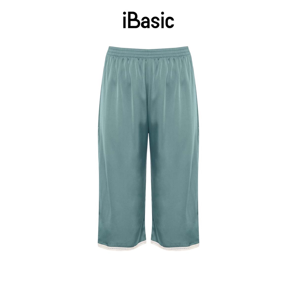 Quần lửng mặc nhà nữ satin phối ren trơn iBasic HOMW030B