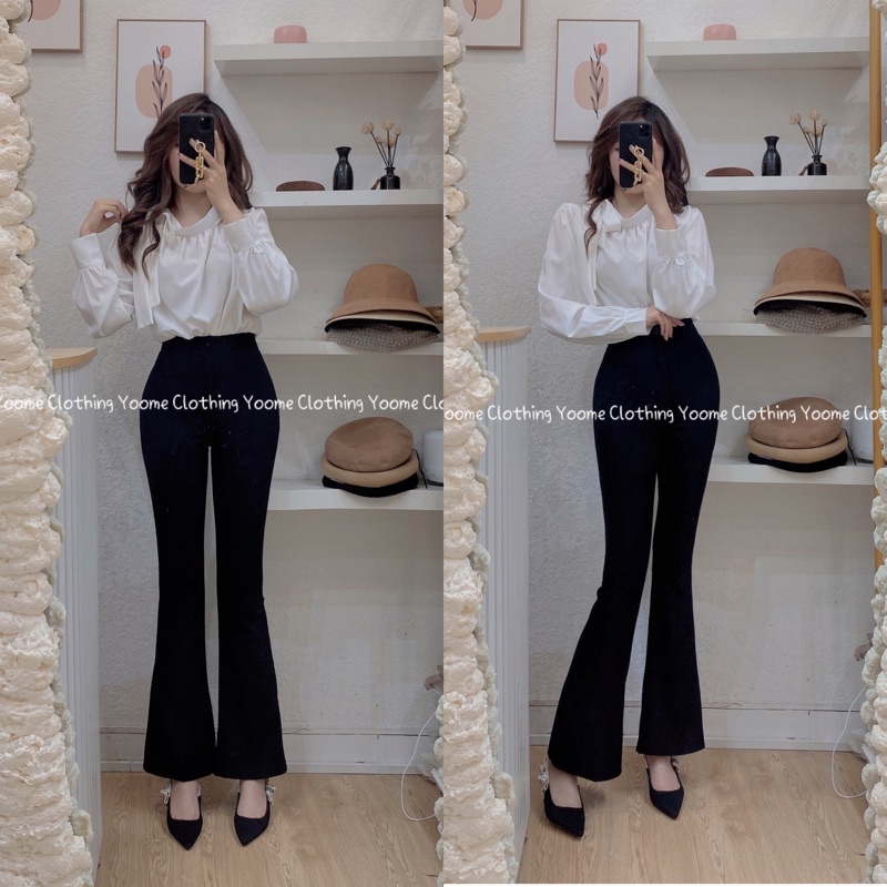 Quần loe vải cạp cao chuẩn form 1 khuy chất tuyết mưa size S-L cho nữ YoomeClothing