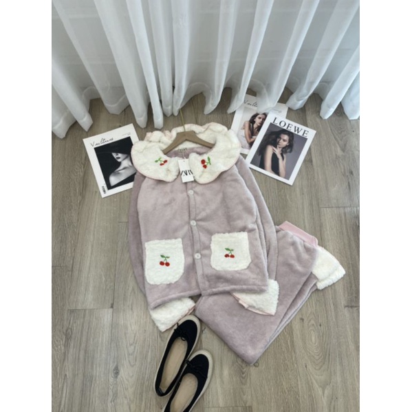 Bộ quần áo ngủ lông, đồ mặc ở nhà chery hồng tím | BigBuy360 - bigbuy360.vn