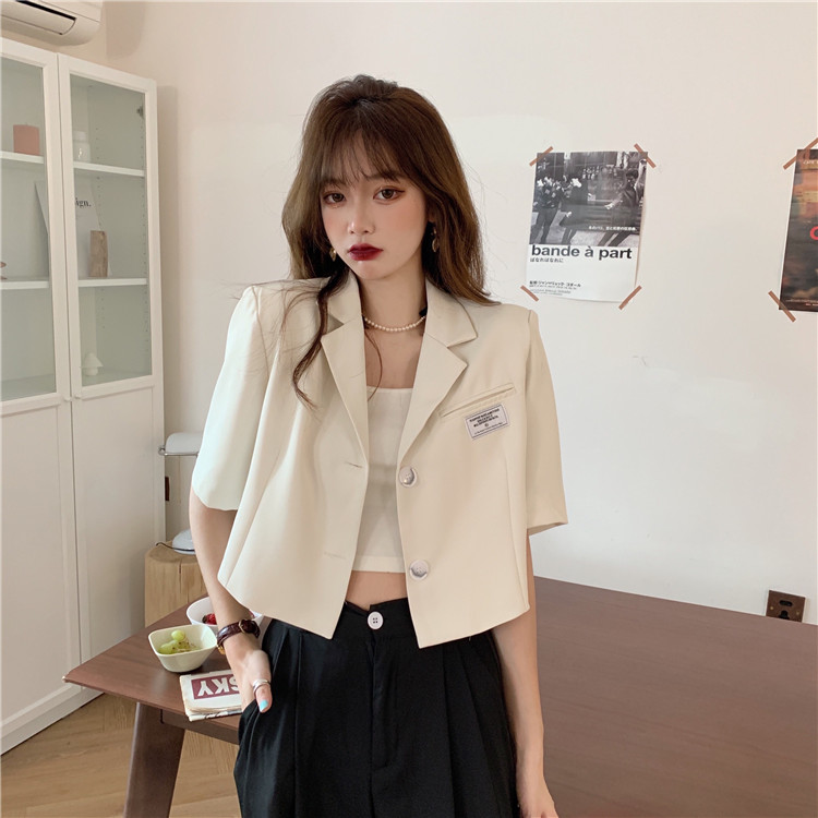 Áo blazer nữ tay ngắn hàn quốc 2021, Áo blazer croptop nữ đẹp mùa hè màu đen trắng cổ V thời trang