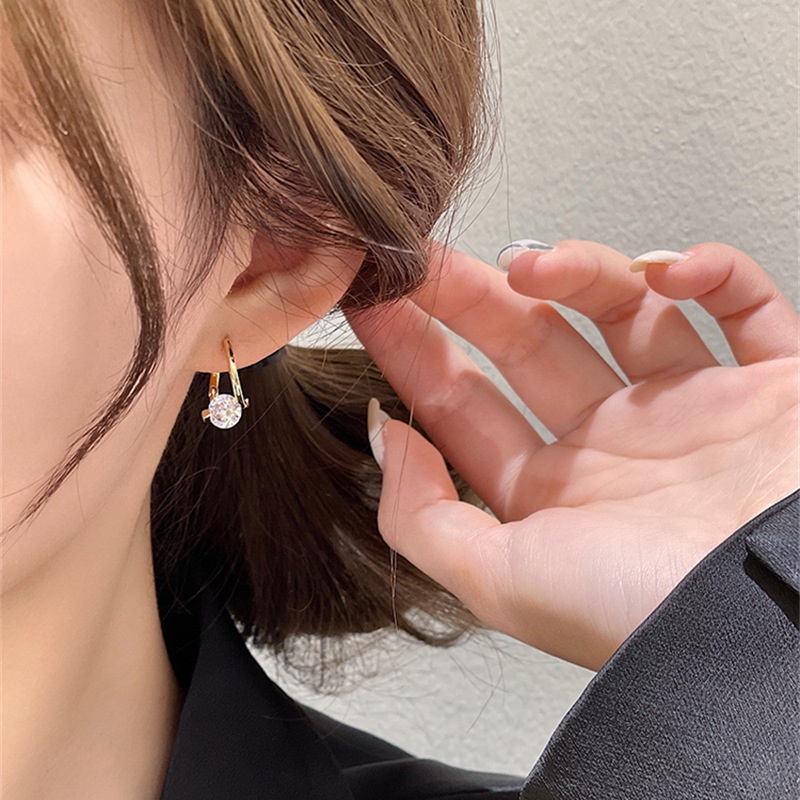 1 Đôi Bông Tai Đính Đá Zircon Có Khóa Cài Cao Cấp Đơn Giản Dành Cho Nữ