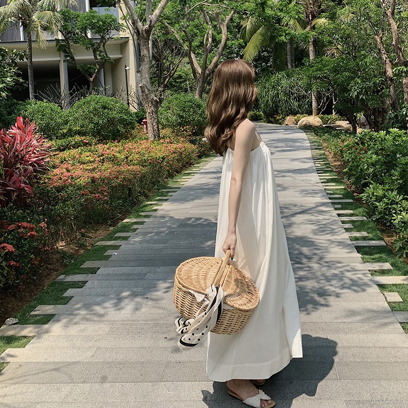 Sẵn Đầm dài  babydoll  đi biển trắng thuần khiết