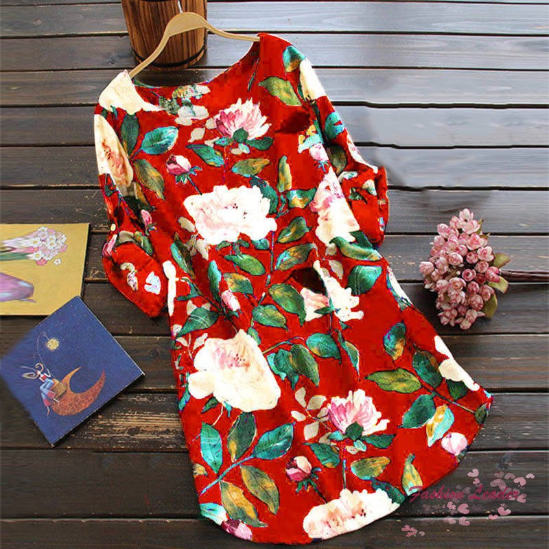 Đầm dáng rộng họa tiết hoa thiết kế thanh lịch kích thước S-4XL | BigBuy360 - bigbuy360.vn