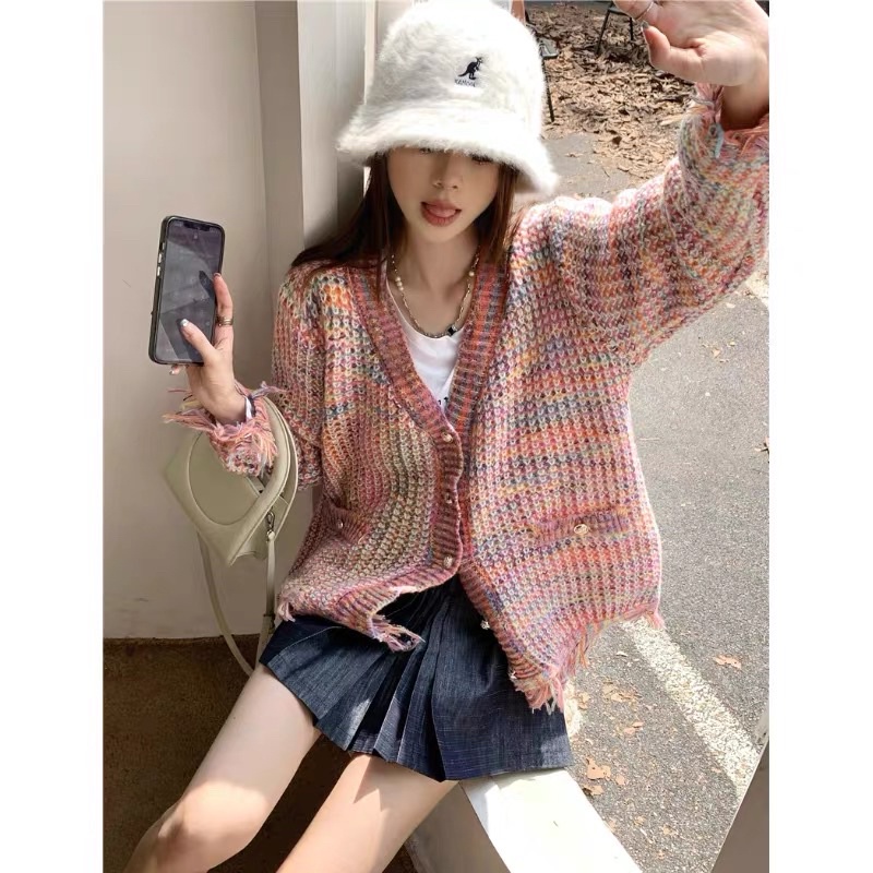 áo len khoác cardigan sắc màu - cầu vồng