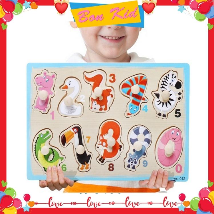 Bảng ghép hình núm gỗ cho bé dạy đếm số nhận diện con vật phương tiện giao thông