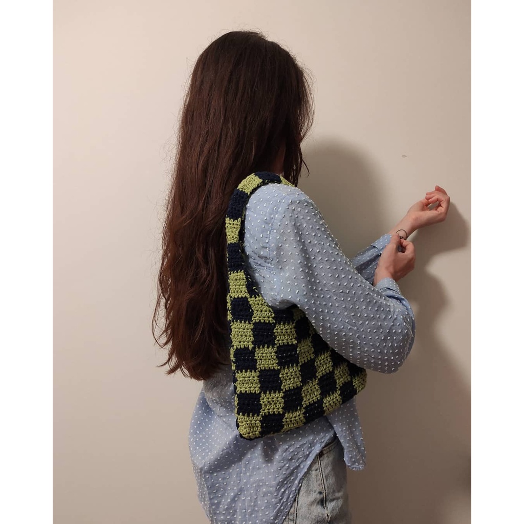 Túi len caro 2 màu handmade - Checkered Handbag 2 size