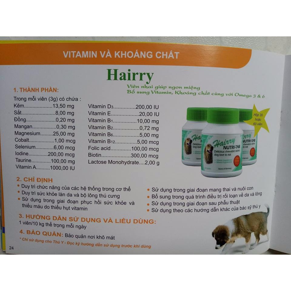 Viên Bổ Sung Vitamin Khoáng Chất Cùng Với Omega 3 & 6 Cho Chó Hairry Nutri Tab Hộp 30 Viên