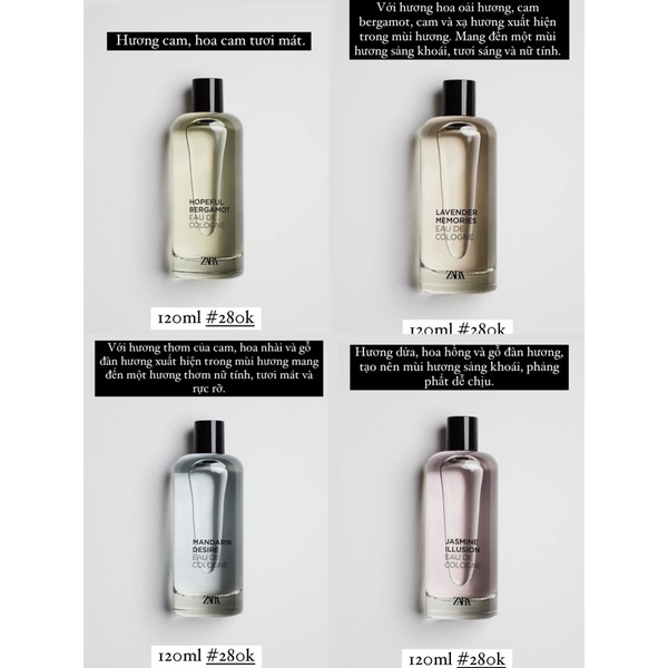 Nước hoa Zara Eau de Toiette, Eau de Cologne, Eau de Perfume