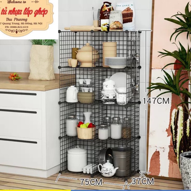 TẶNG MÓC SƯỜN- TỦ KỆ LƯỚI SẮT THÉP ĐA NĂNG 8 Ô