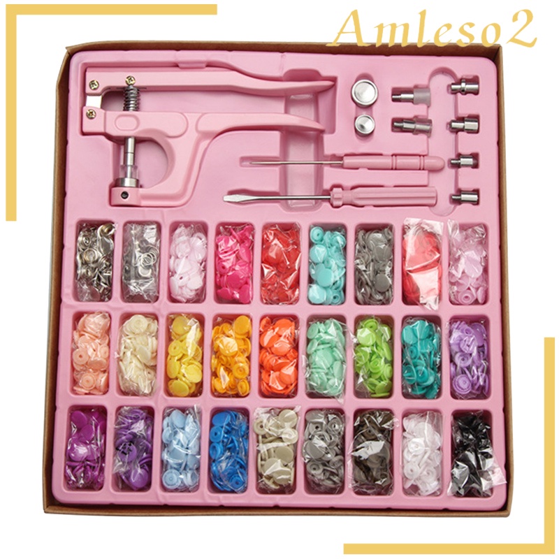 [AMLESO2]1 Set Snap Button Kit Resin Buttons Metal Buttons w/ Fastener Pliers Press Tool for Installing Clothes Bags Wallets Sewing Diaper Total 300 Buttons