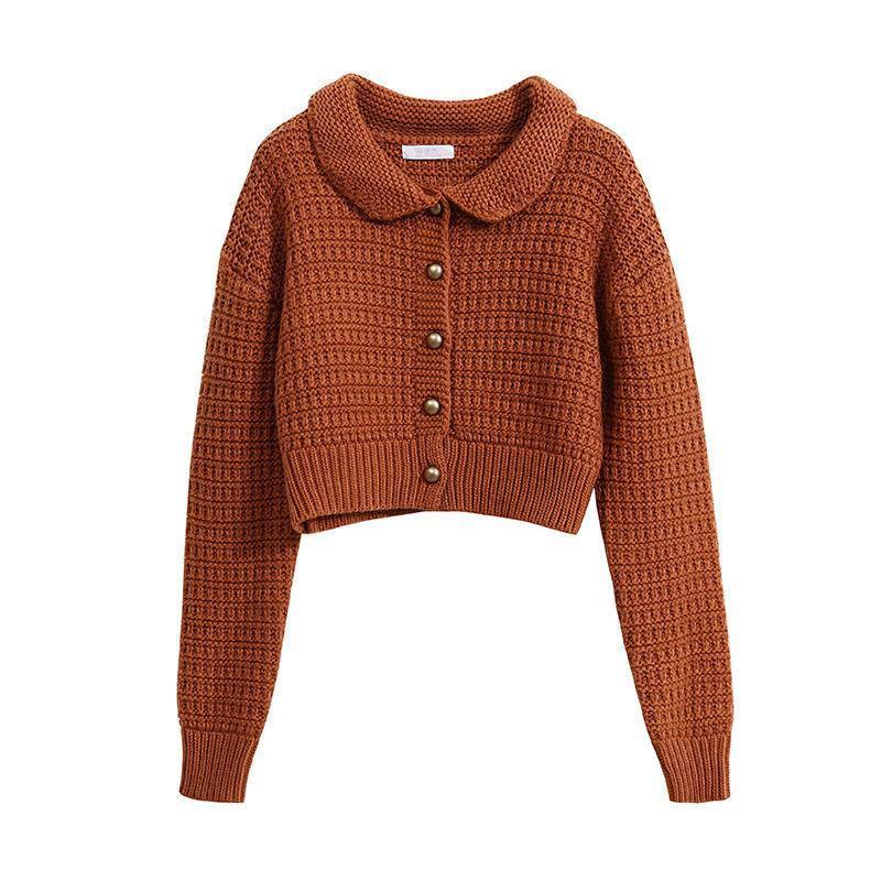 Áo khoác dệt kim dáng rộng cổ búp bê kiểu cổ điển thanh lịch thời trang