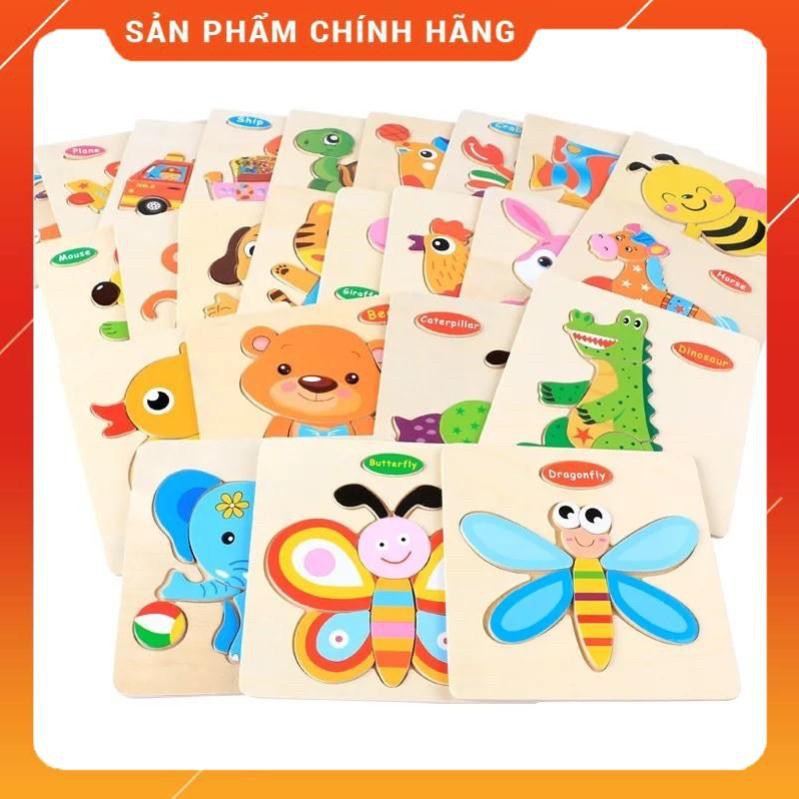 [RẺ NHẤT] Bộ 3 Tranh Ghép Gỗ 3D Hình Động Vật Cho Bé,Đồ Chơi Xếp Hình Cho Bé Từ 1 Đến 3 Tuổi