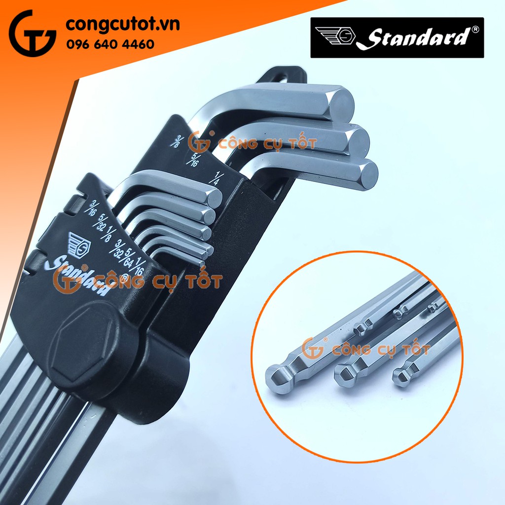 Bộ lục giác bi 9 cây hệ inch 1/16 đến 3/8 Standard dài 235mm