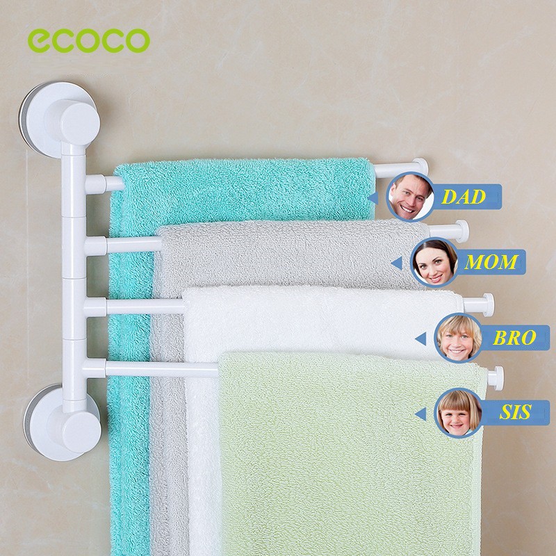 Kệ Inox treo khăn nhà tắm ECOCO 4 thanh tiện dụng - giá nhựa treo khăn phòng tắm dán tường hít chân không